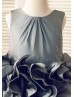 Gray Taffeta Ruffle Skirt Knee Length Flower Girl Dress Gray Taffeta Ruffle Skirt Knee Length Flower Girl Dress